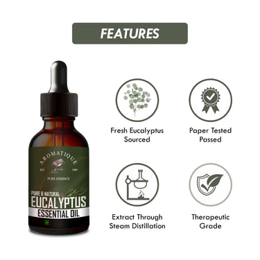 Aromatique Eucalyptus Oil - Pure & Undiluted Eucalyptus Essential Oil - For Hair & Skin Care (15ml)